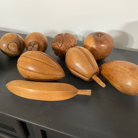 Vintage MCM Monkey Pod Wood Leaf Bowl and wooden fruit.Excellent retro - Picture 16 of 16